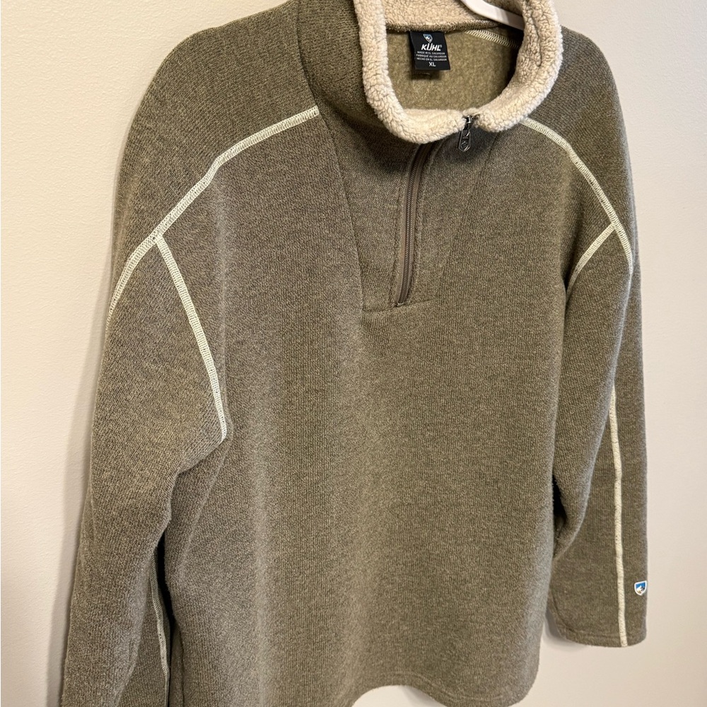Kuhl Men's Olive Green Half-Zip Sherpa Collar Sweater